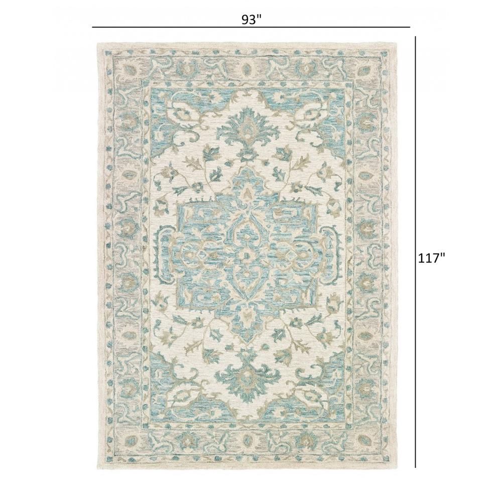 8’ x 10’ Turquoise and Cream Medallion Area Rug Blue/Green/Gray. Picture 8