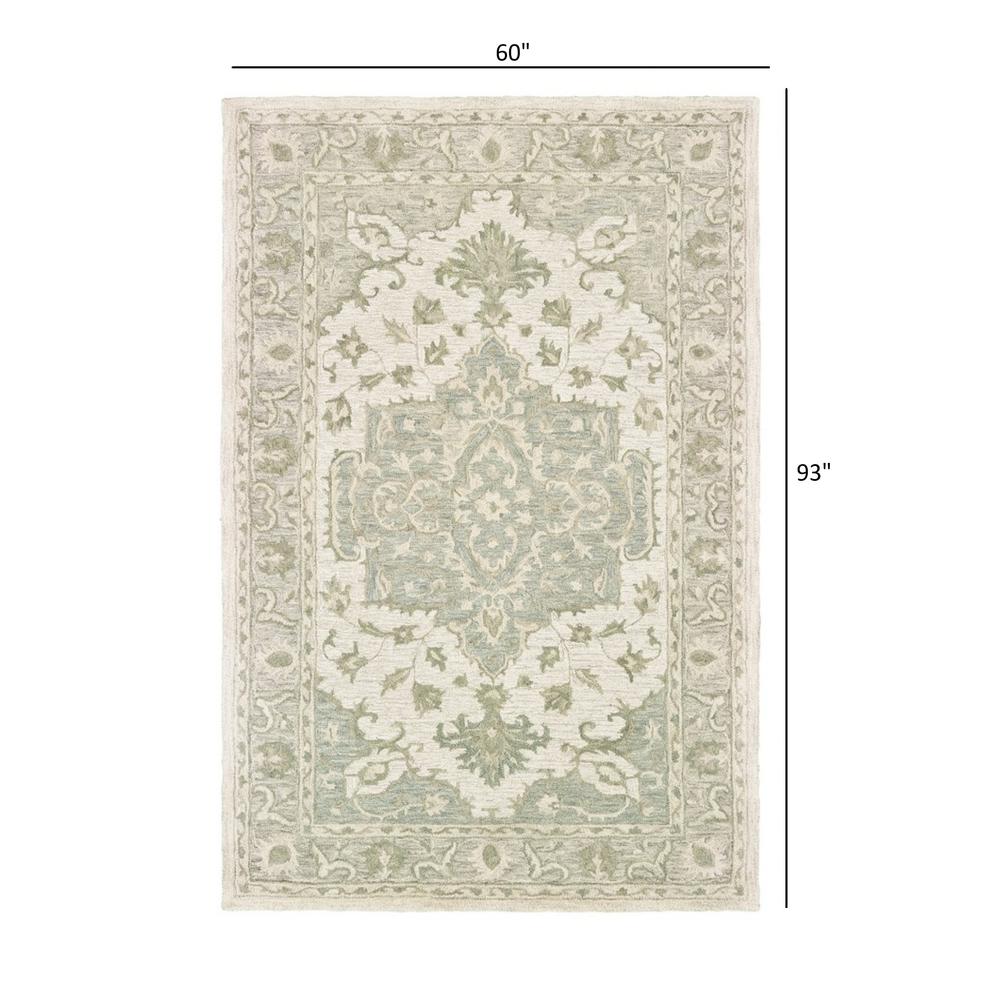 5’ x 8’ Green and Cream Medallion Area Rug Green. Picture 9