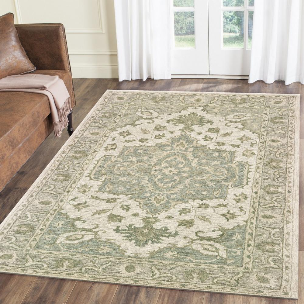 5’ x 8’ Green and Cream Medallion Area Rug Green. The main picture.