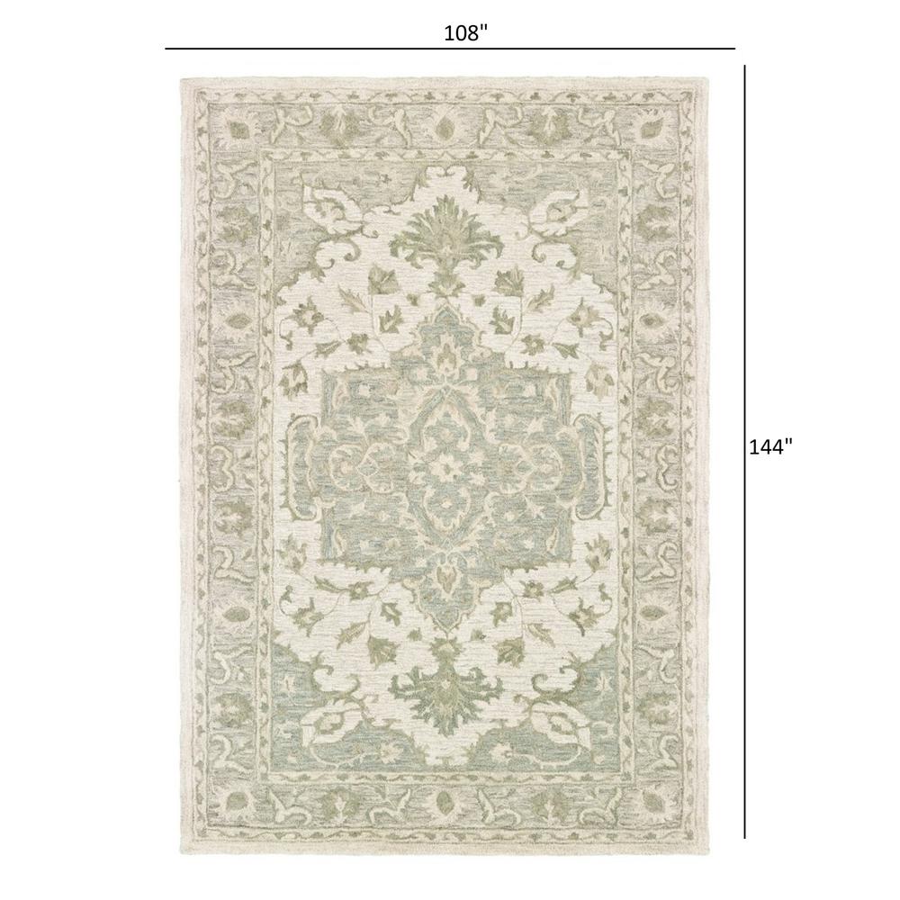 9’ x 12’ Green and Cream Medallion Area Rug Green. Picture 9