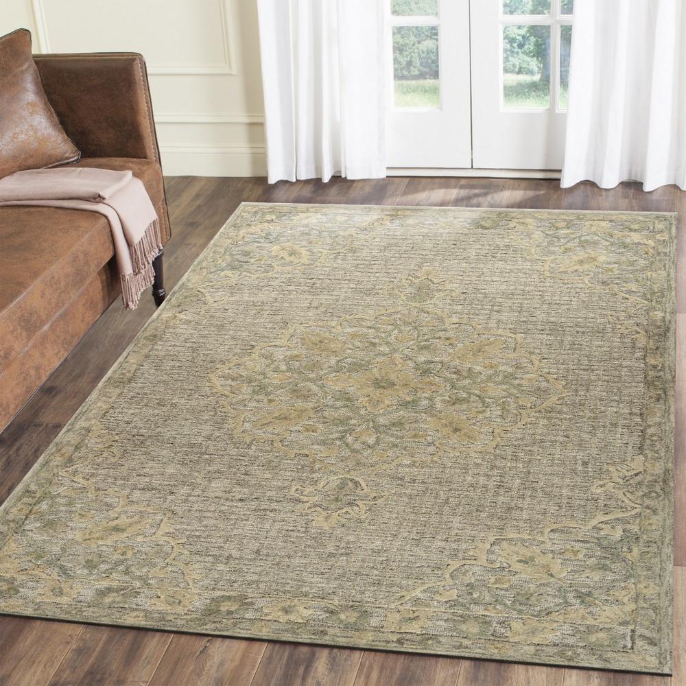5’ x 8’ Beige Distressed Floral Area Rug Beige. Picture 8