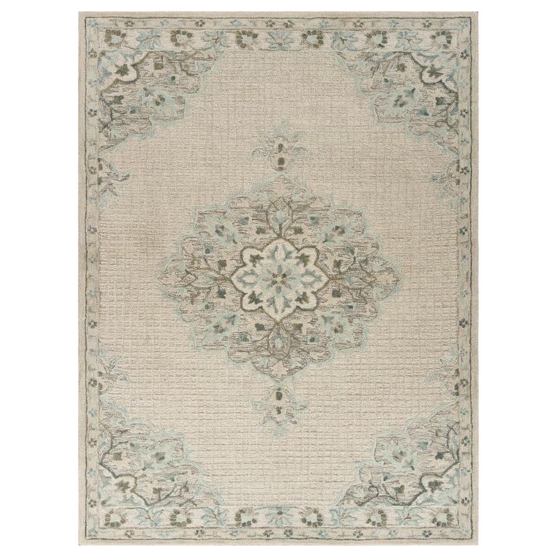 8’ x 10’ Ivory Distressed Floral Area Rug Ivory. Picture 1