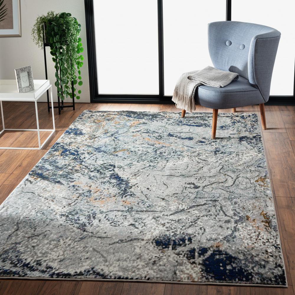 5’ x 8’ Navy and Gray Abstract Ice Area Rug Gray/Navy/White/Multi. Picture 1