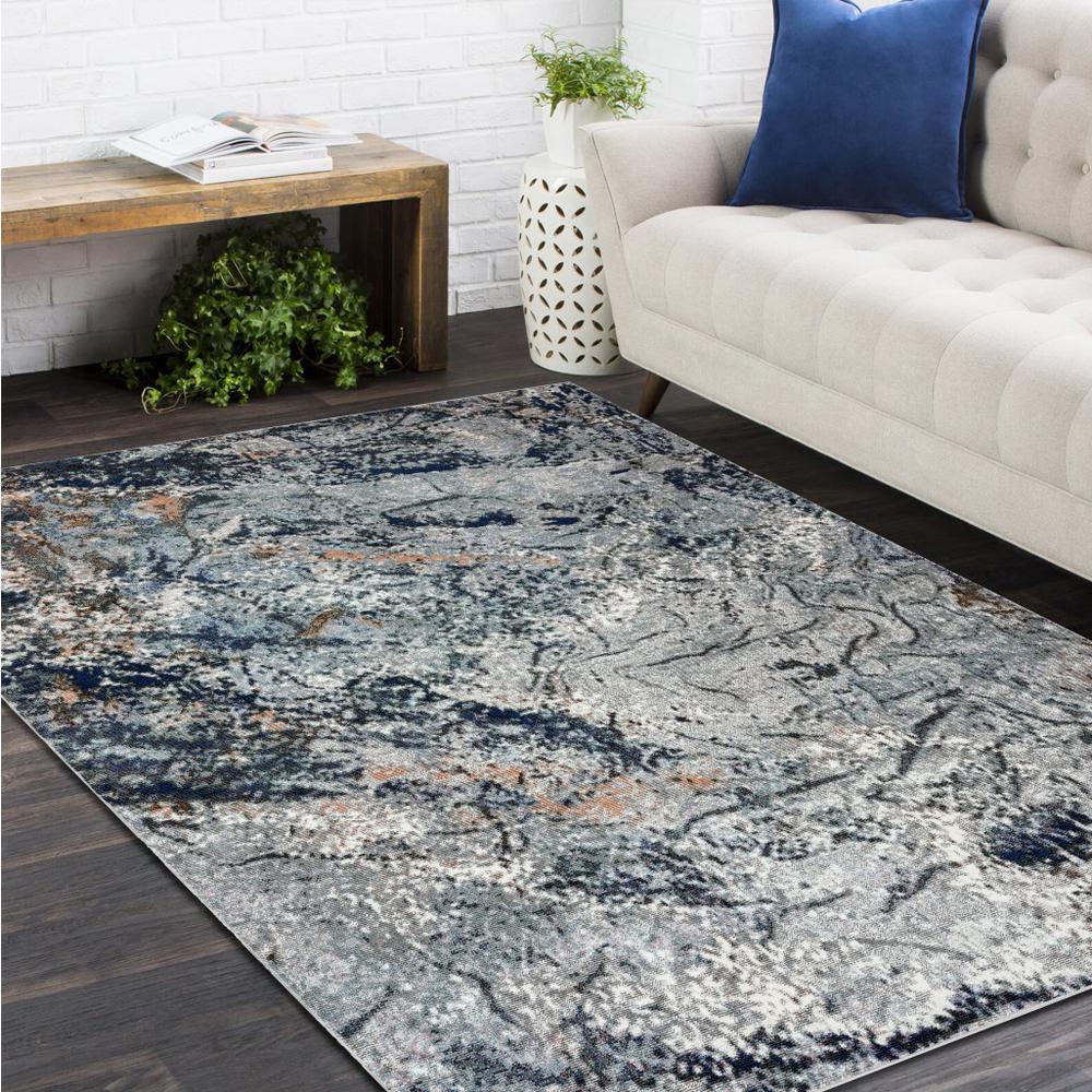 5’ x 8’ Navy and Gray Abstract Ice Area Rug Gray/Navy/White/Multi. Picture 2