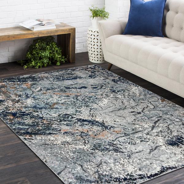 8’ x 10’ Navy and Gray Abstract Ice Area Rug Gray/Navy/White/Multi. Picture 8