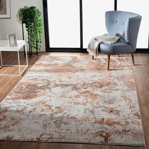 5’ x 8’ Brown and White Abstract Earth Area Rug Orange/Brown/White. Picture 7