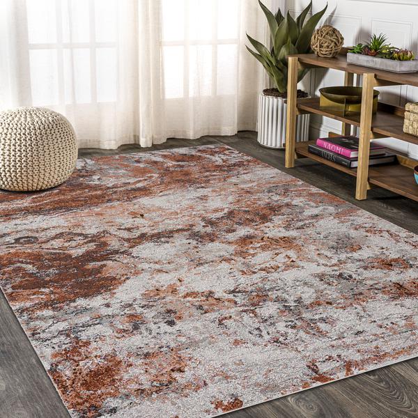 5’ x 8’ Brown and White Abstract Earth Area Rug Orange/Brown/White. Picture 8