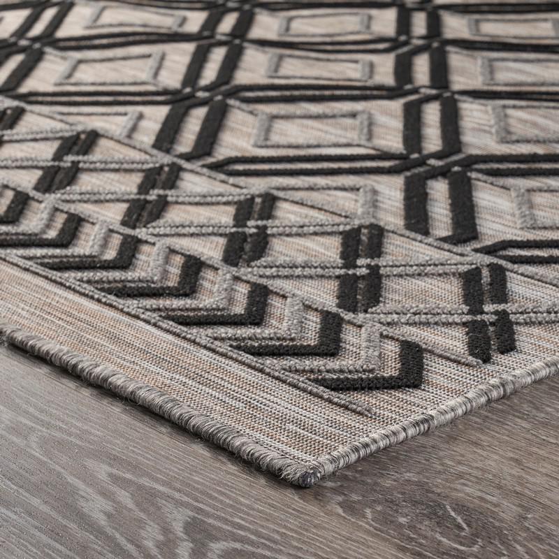 5' X 7' Black And Tan Indoor Outdoor Area Rug. Picture 5