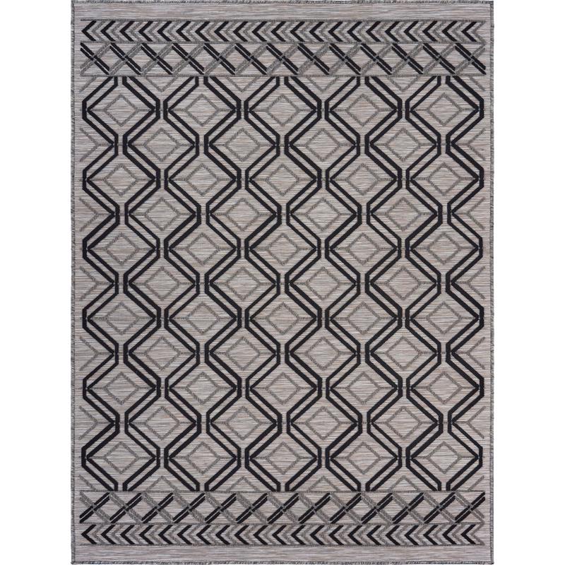 5' X 7' Black And Tan Indoor Outdoor Area Rug. Picture 7