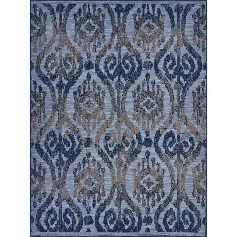 5' X 7' Blue And Yellow Indoor Outdoor Area Rug. Picture 1