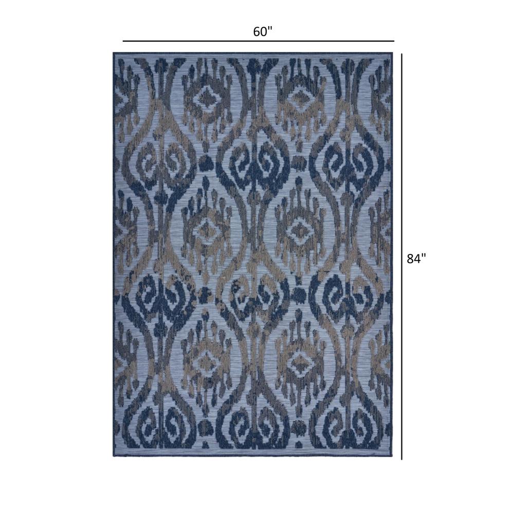 5' X 7' Blue And Yellow Indoor Outdoor Area Rug. Picture 8