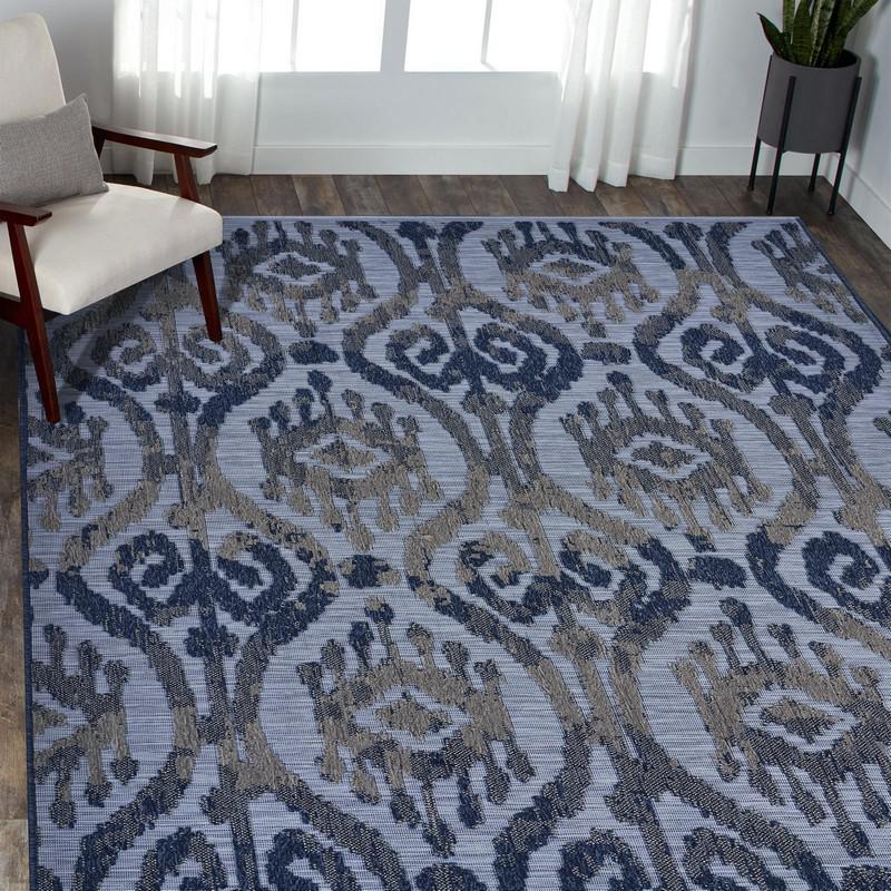 8’ x 10’ Blue Ogee Pattern Indoor Outdoor Area Rug Multi. Picture 6