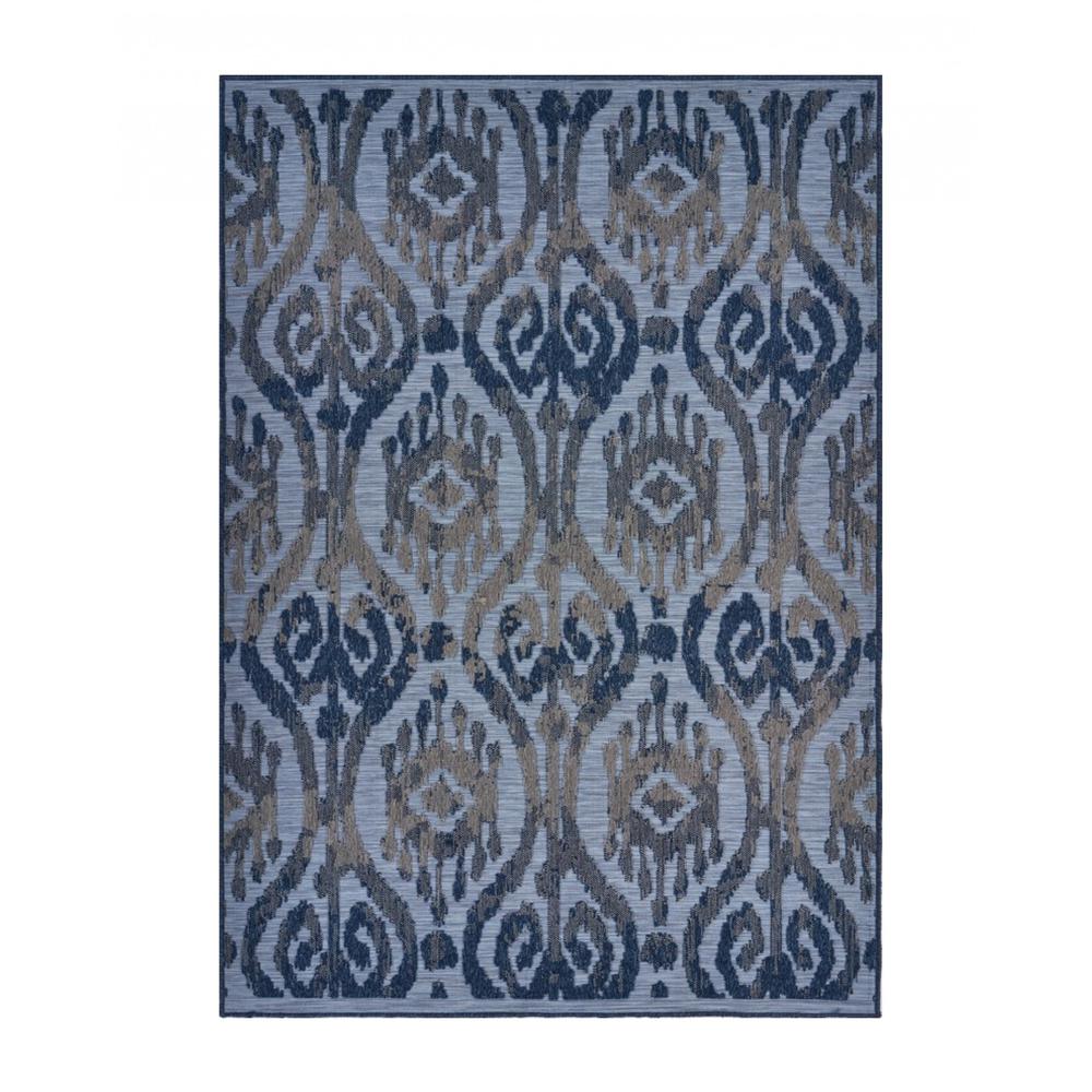 8’ x 10’ Blue Ogee Pattern Indoor Outdoor Area Rug Multi. Picture 8
