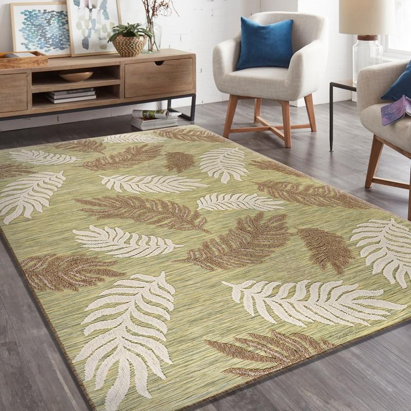 5' X 7' Green And Ivory Indoor Outdoor Area Rug. Picture 4
