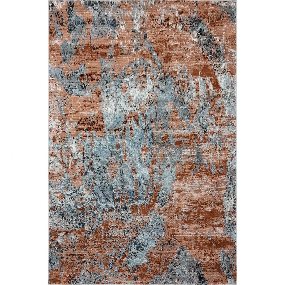 5’ x 8’ Rustic Brown Abstract Area Rug Light Gray/Light Blue/Orange/Black. Picture 1