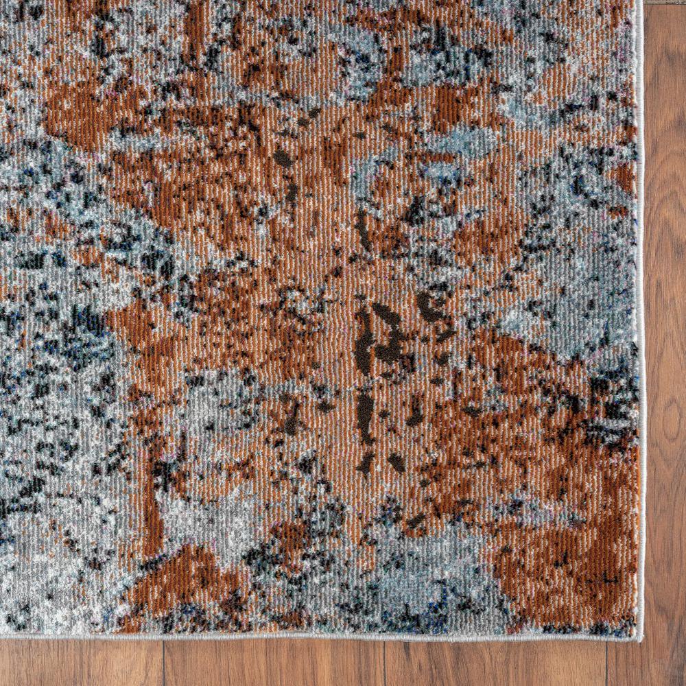 5’ x 8’ Rustic Brown Abstract Area Rug Light Gray/Light Blue/Orange/Black. Picture 6