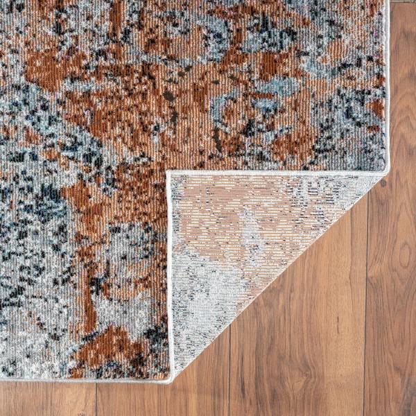 8’ x 10’ Rustic Brown Abstract Area Rug Light Gray/Light Blue/Orange/Black. Picture 4
