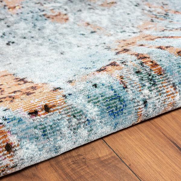 8’ x 10’ Rustic Brown Abstract Area Rug Light Gray/Light Blue/Orange/Black. Picture 5