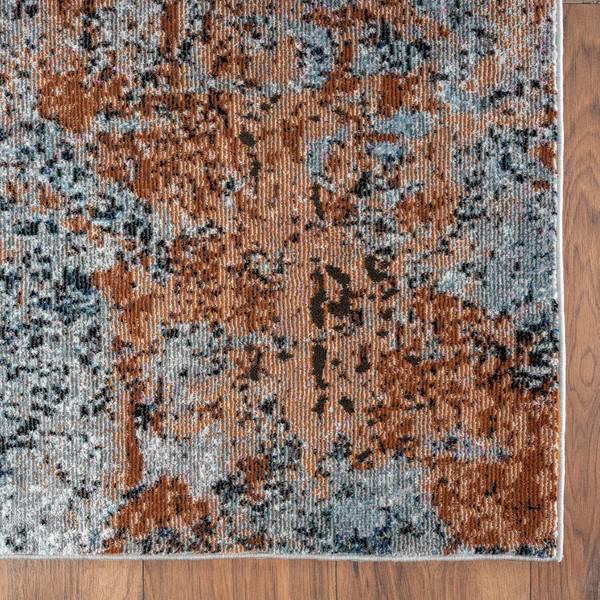 8’ x 10’ Rustic Brown Abstract Area Rug Light Gray/Light Blue/Orange/Black. Picture 6