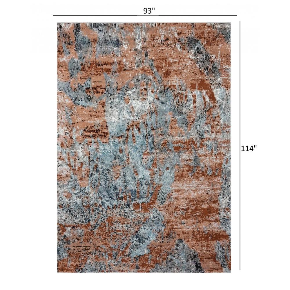8’ x 10’ Rustic Brown Abstract Area Rug Light Gray/Light Blue/Orange/Black. Picture 9