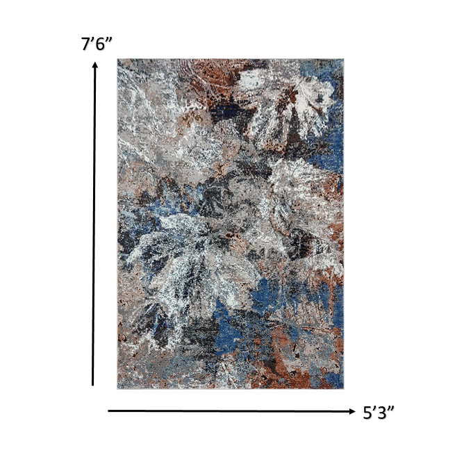 5’ x 8’ Gray Abstract Foliage Area Rug Orange/Gray/Blue/ White. Picture 8