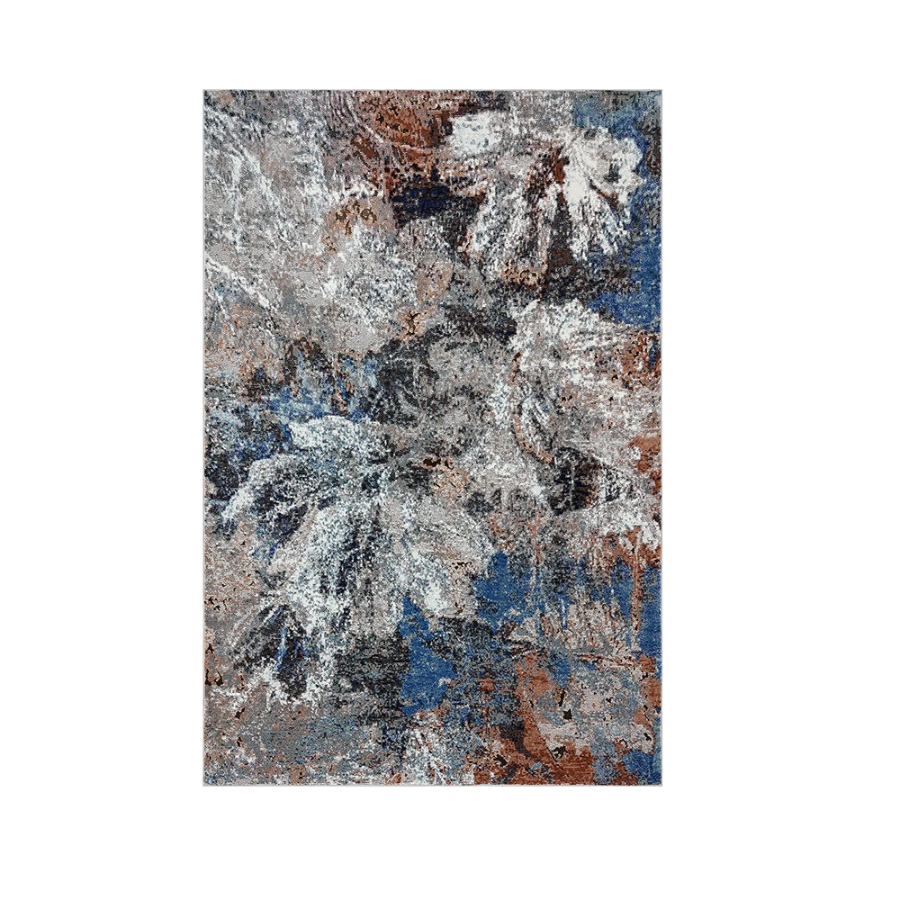 5’ x 8’ Gray Abstract Foliage Area Rug Orange/Gray/Blue/ White. Picture 9