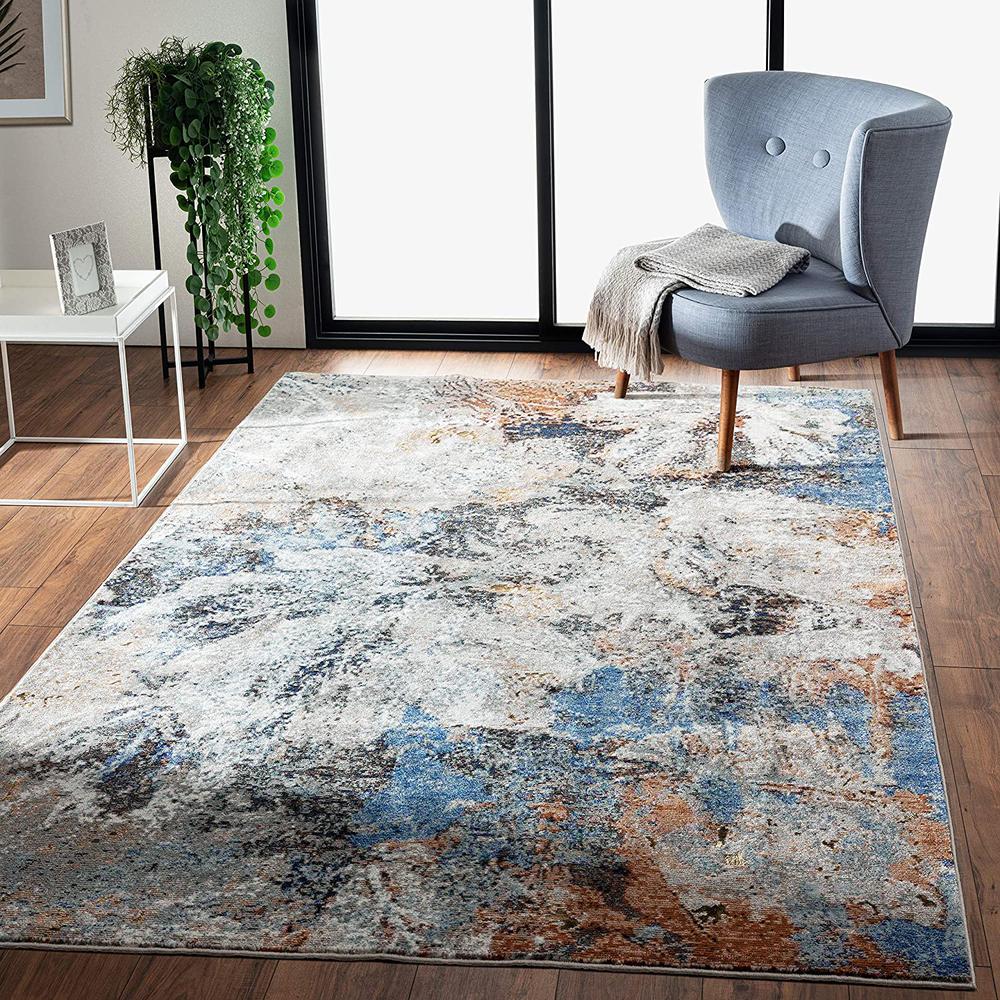 8’ x 10’ Gray Abstract Foliage Area Rug Orange/Gray/Blue/ White. Picture 7