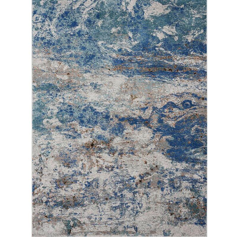 5’ x 8’ Blue and Gray Abstract Earth Area Rug Blue/ Gray/ Orange. Picture 1