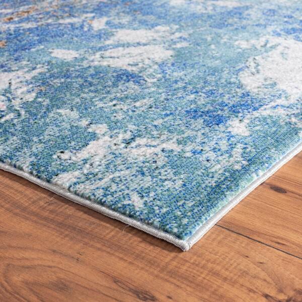 5’ x 8’ Blue and Gray Abstract Earth Area Rug Blue/ Gray/ Orange. Picture 3