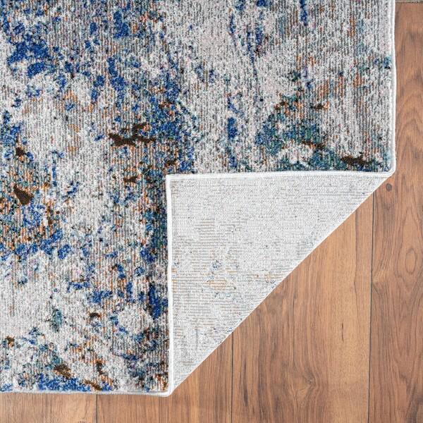 5’ x 8’ Blue and Gray Abstract Earth Area Rug Blue/ Gray/ Orange. Picture 4