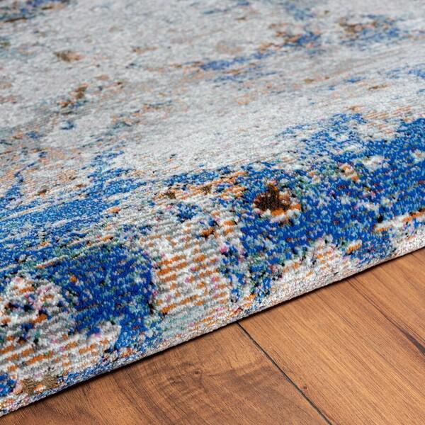 5’ x 8’ Blue and Gray Abstract Earth Area Rug Blue/ Gray/ Orange. Picture 5