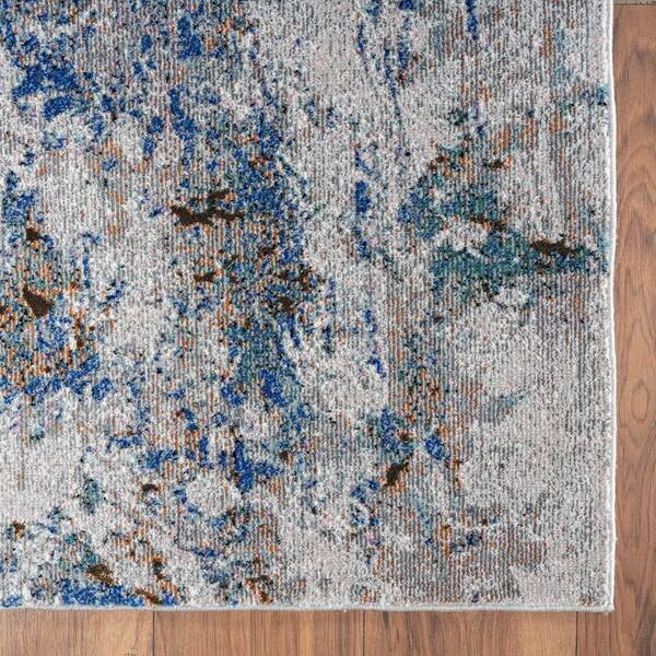 5’ x 8’ Blue and Gray Abstract Earth Area Rug Blue/ Gray/ Orange. Picture 6