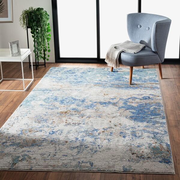 5’ x 8’ Blue and Gray Abstract Earth Area Rug Blue/ Gray/ Orange. Picture 7