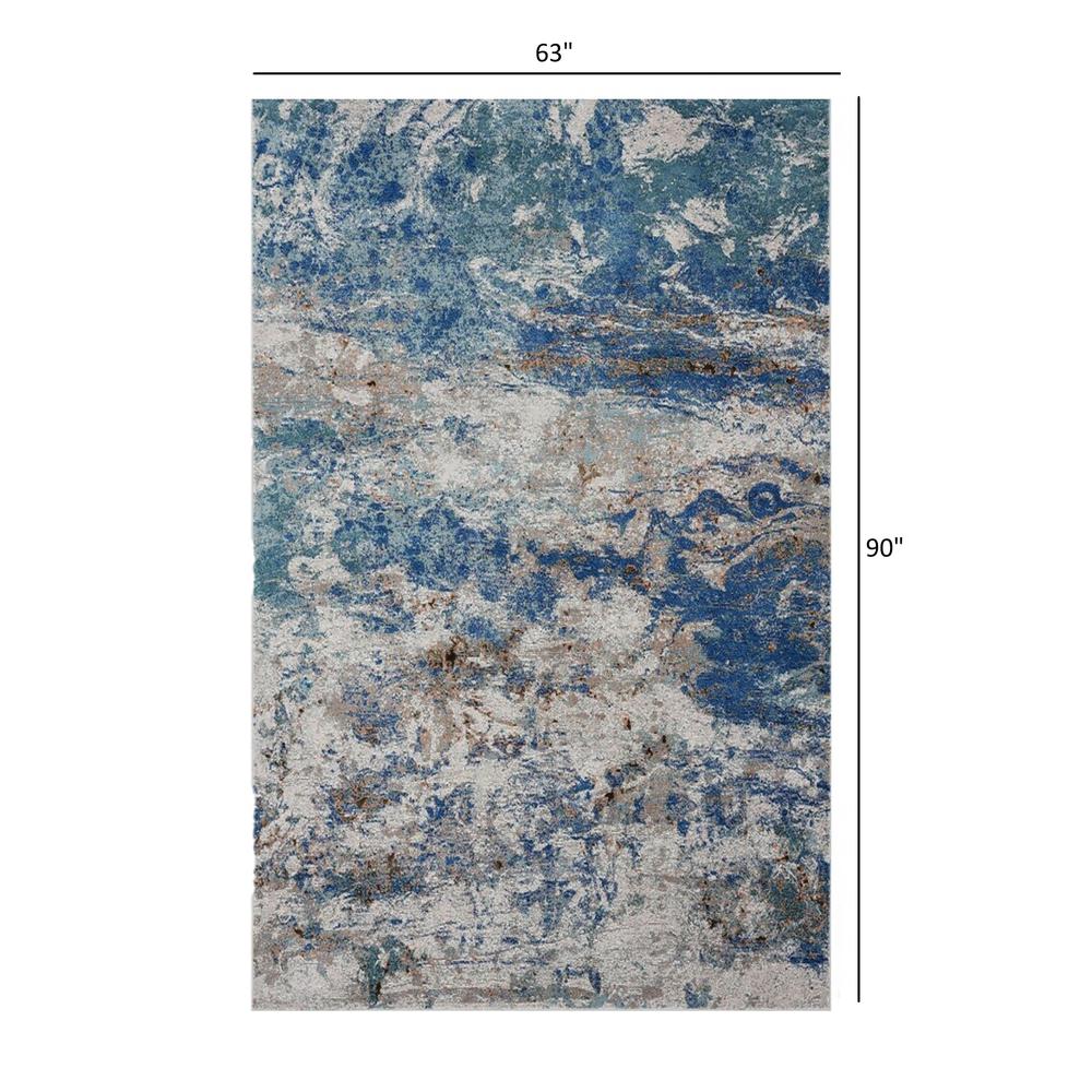 5’ x 8’ Blue and Gray Abstract Earth Area Rug Blue/ Gray/ Orange. Picture 9