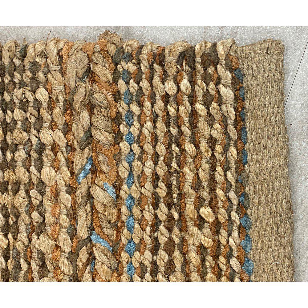 2’ x 5’ Seafoam and Tan Braided Stripe Area Rug Tan/Blue. Picture 5