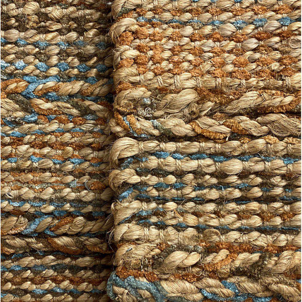 2’ x 5’ Seafoam and Tan Braided Stripe Area Rug Tan/Blue. Picture 7