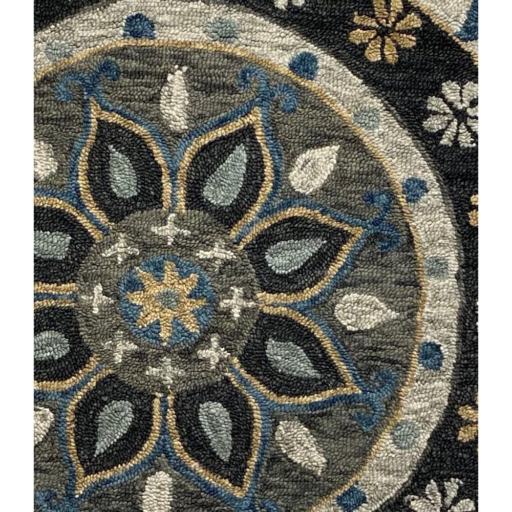 5’ Round Gray Border Floral Medallion Area Rug Gray. Picture 3