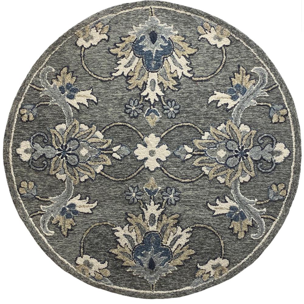 5’ Round Gray Floral FIligree Area Rug Gray. The main picture.