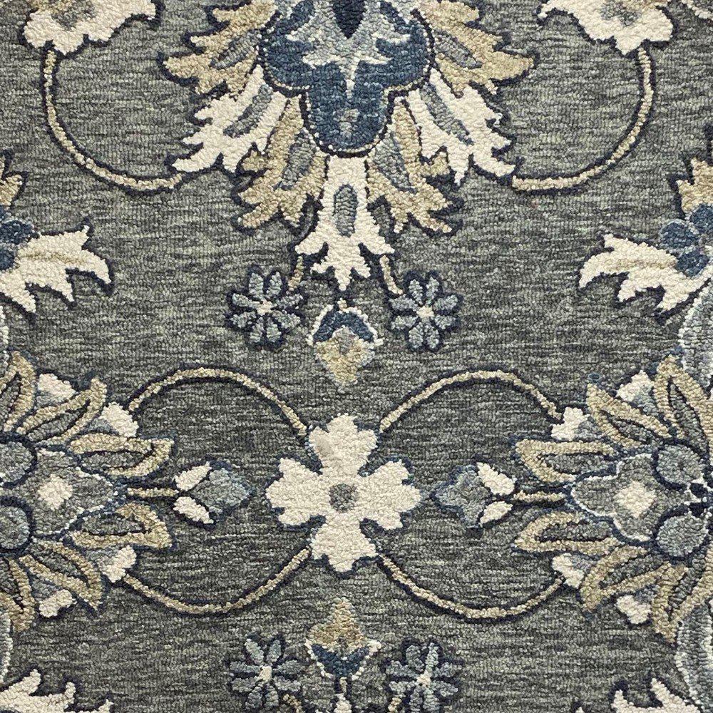 5’ Round Gray Floral FIligree Area Rug Gray. Picture 6