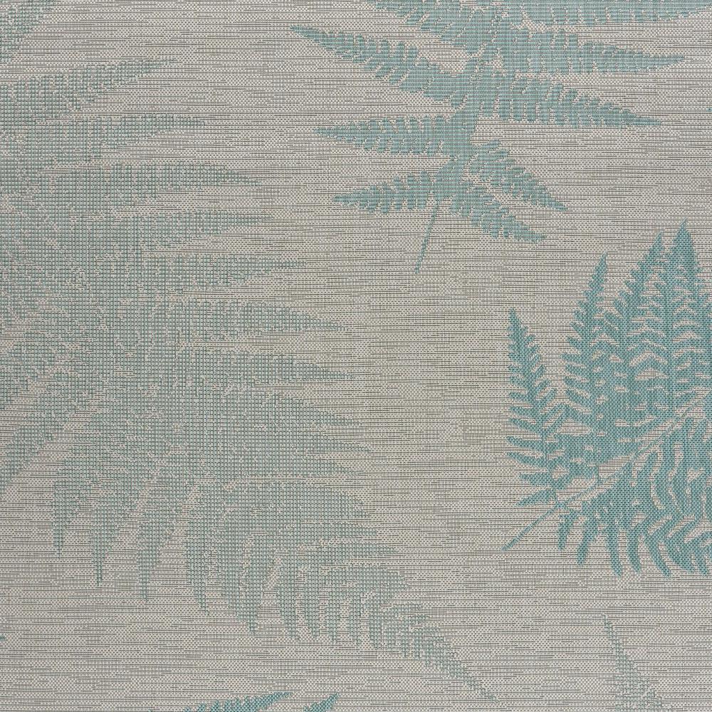5’ x 7’ Teal Fern Leaves Indoor Outdoor Area Rug Teal/Cream. Picture 2