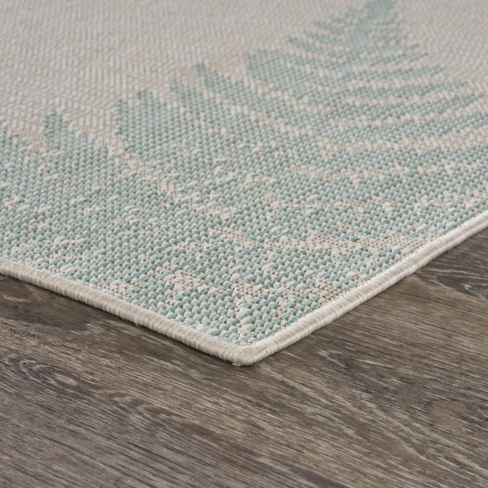 5’ x 7’ Teal Fern Leaves Indoor Outdoor Area Rug Teal/Cream. Picture 3