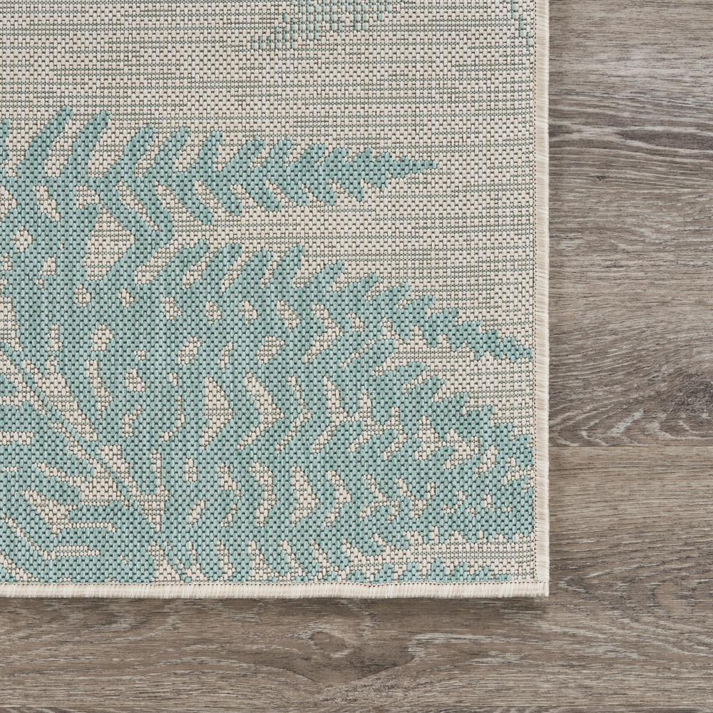 5’ x 7’ Teal Fern Leaves Indoor Outdoor Area Rug Teal/Cream. Picture 6