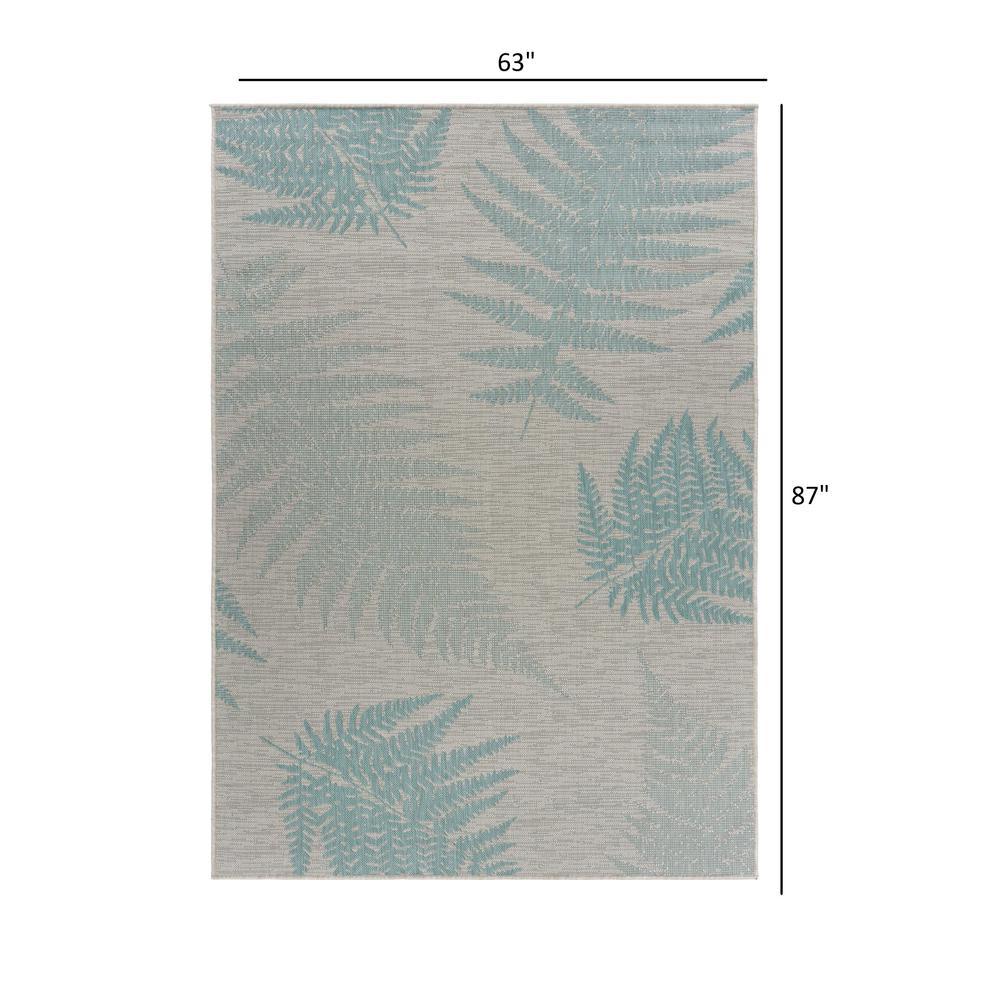 5’ x 7’ Teal Fern Leaves Indoor Outdoor Area Rug Teal/Cream. Picture 8