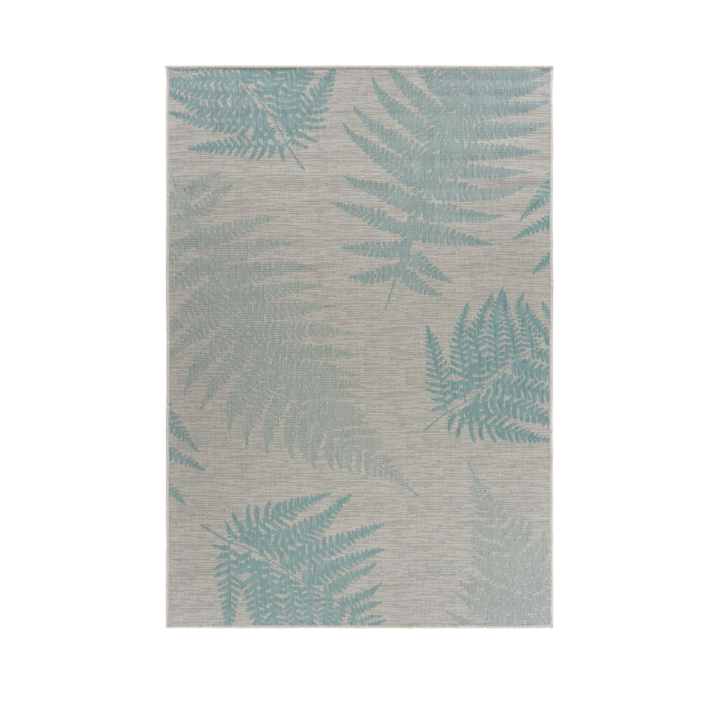 5’ x 7’ Teal Fern Leaves Indoor Outdoor Area Rug Teal/Cream. Picture 9