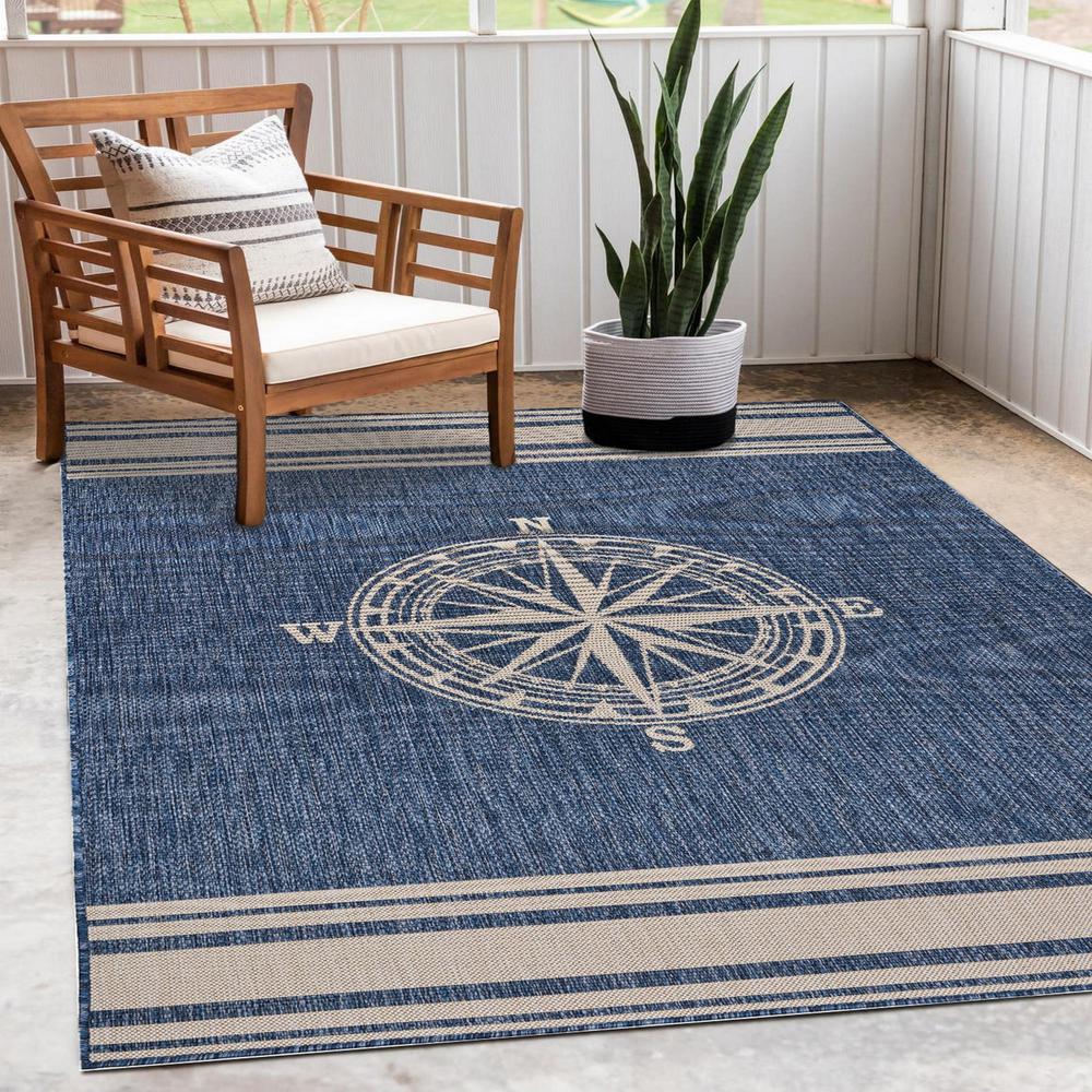 5’ x 7’ Navy Nautical Indoor Outdoor Area Rug Blue/White. Picture 7