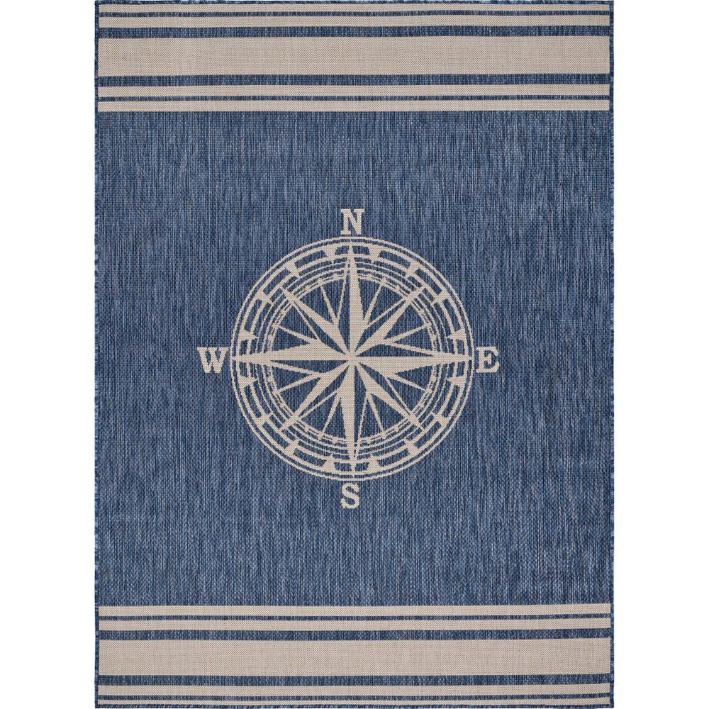 8’ x 10’ Navy Nautical Indoor Outdoor Area Rug Blue/White. Picture 1