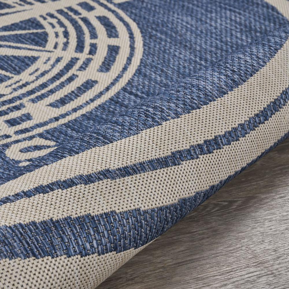 8’ Round Navy Nautical Indoor Outdoor Area Rug Blue/White. Picture 5