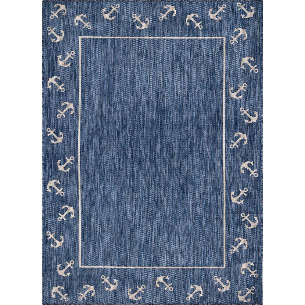 5’ x 7’ Navy Anchor Indoor Outdoor Area Rug Blue/White. Picture 1