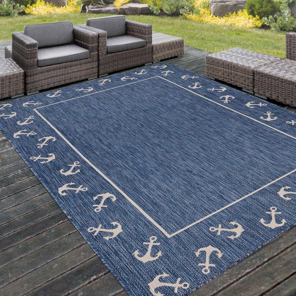 5’ x 7’ Navy Anchor Indoor Outdoor Area Rug Blue/White. Picture 7