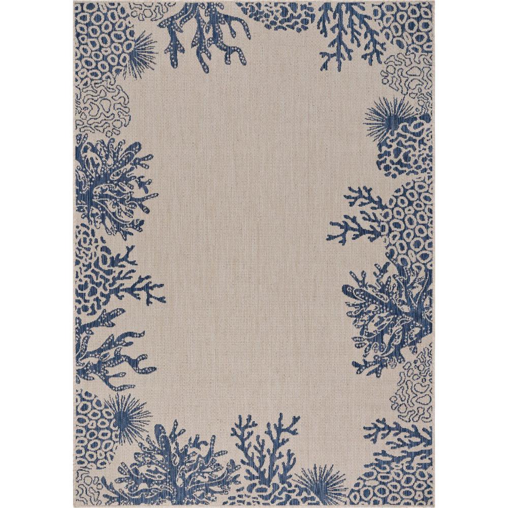 5’ x 7’ Navy Reef Border Indoor Outdoor Area Rug White/Blue. Picture 1